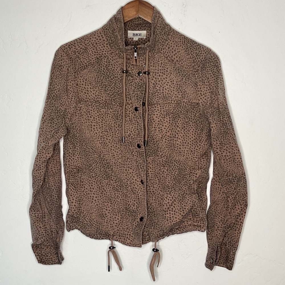 BKE Animal Print Lightweight Zip Jacket Lyocell Brown Size S